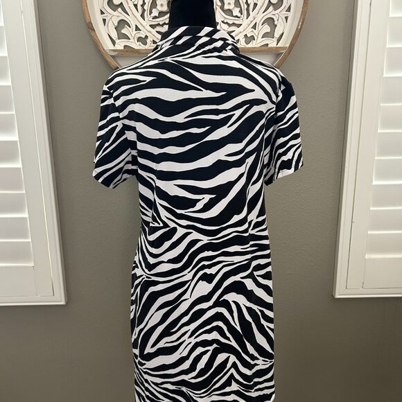 IBKUL Animal Print Collar Short Sleeve Dress White/Black Golf Zebra SZL UPF 50+ - Picture 3 of 9